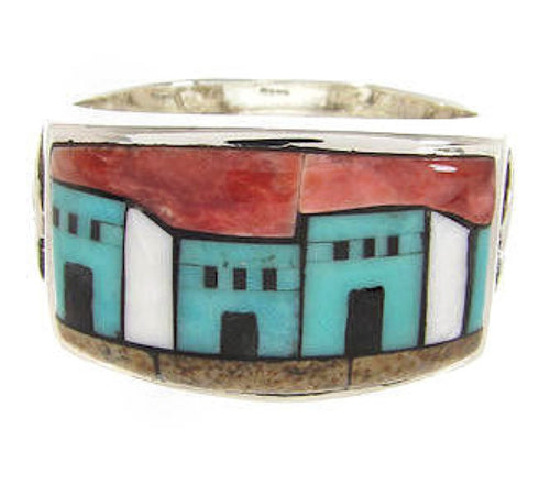Silver Multicolor Native American Design Ring Size 10-3/4 YS67312